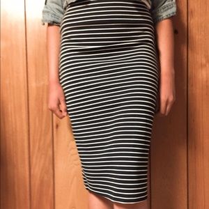 Navy/white striped midi skirt